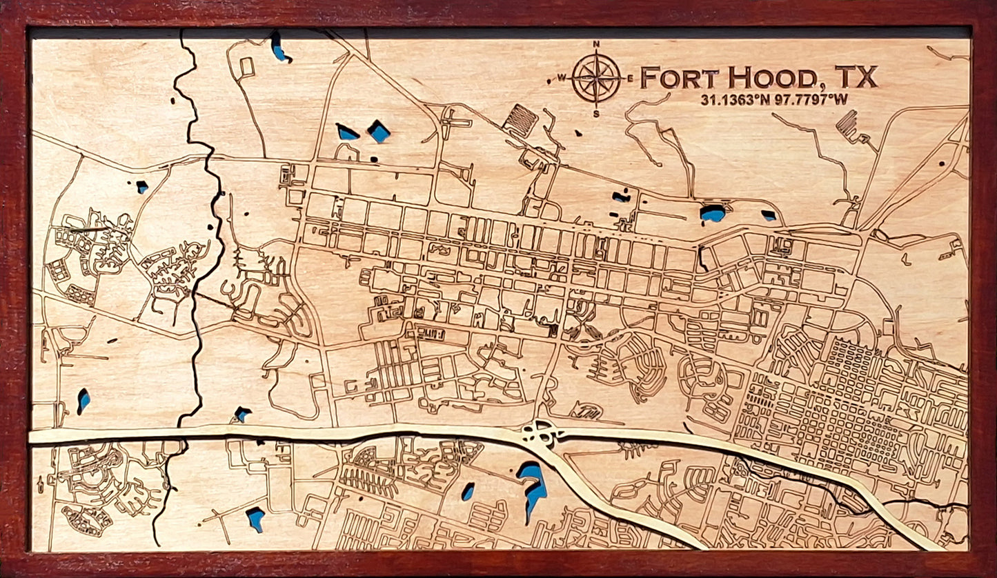 Wood Layered Map Fort Hood Texas