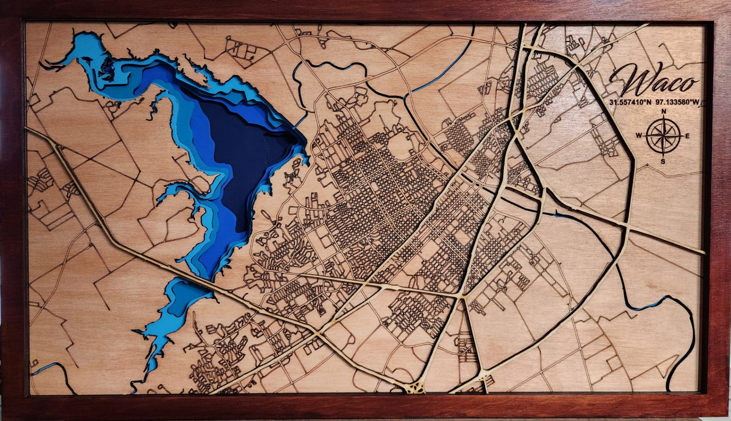 Wood Layered Lake Waco Texas Map