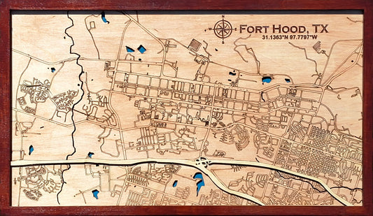 Wood Layered Map Fort Hood Texas