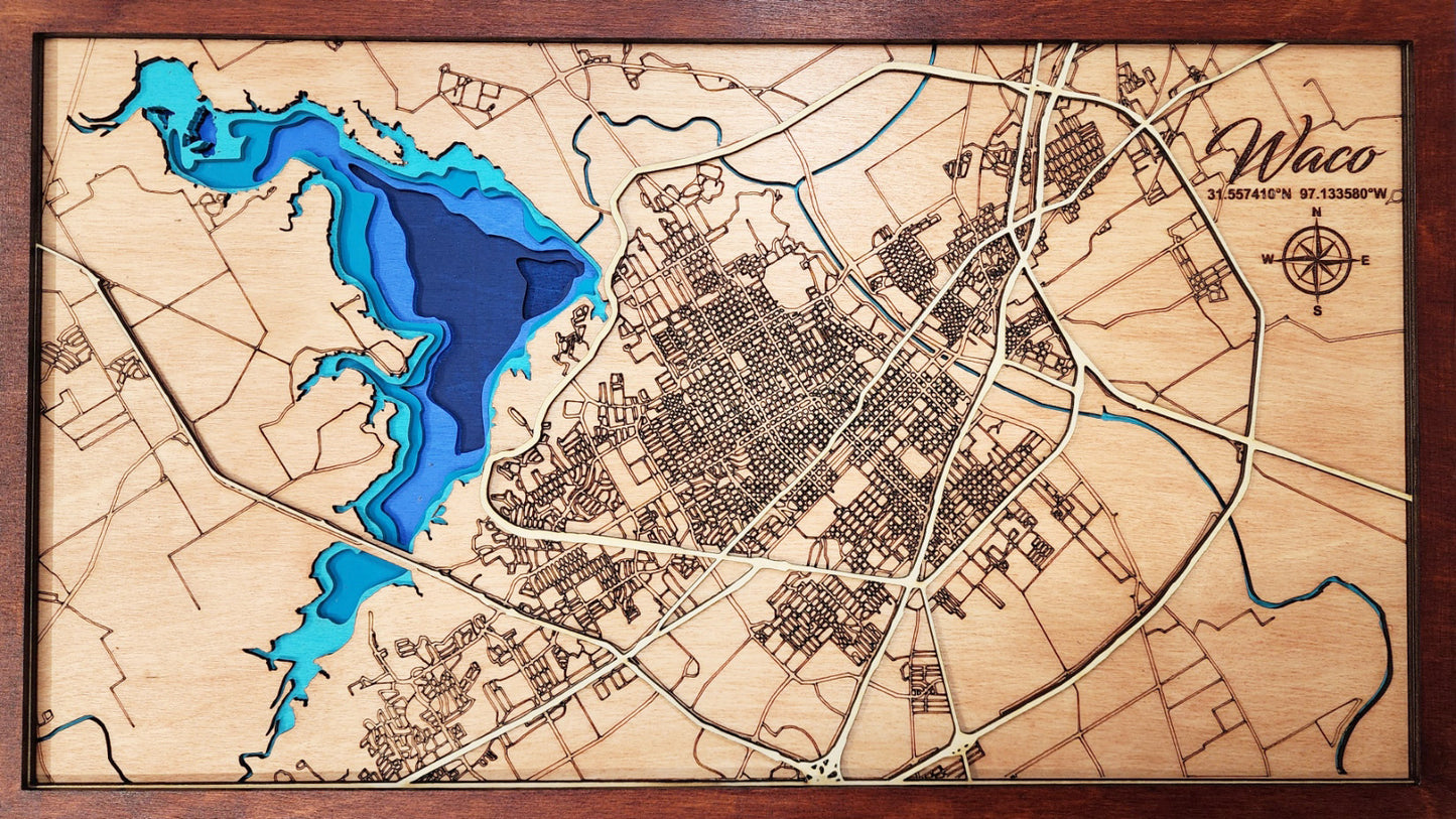 Wood Layered Lake Waco Texas Map