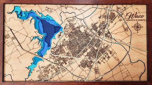 Wood Layered Lake Waco Texas Map