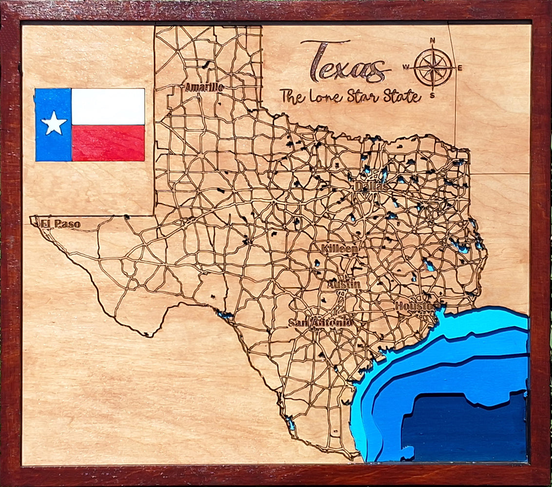 Wood Layered Map State of Texas