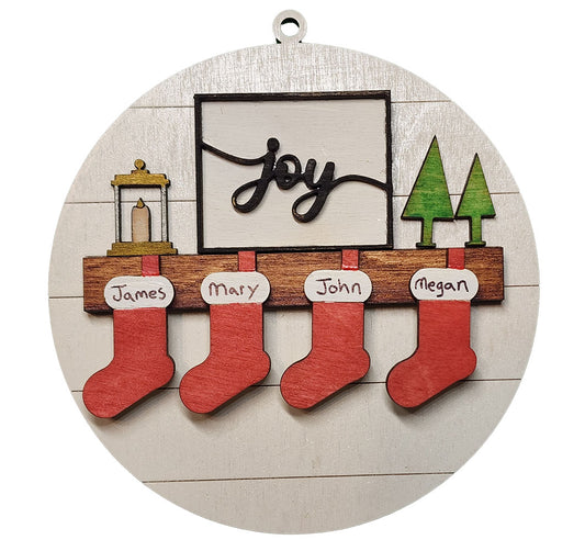 Custom Christmas Stockings on the Mantelpiece hand painted Wood Ornament